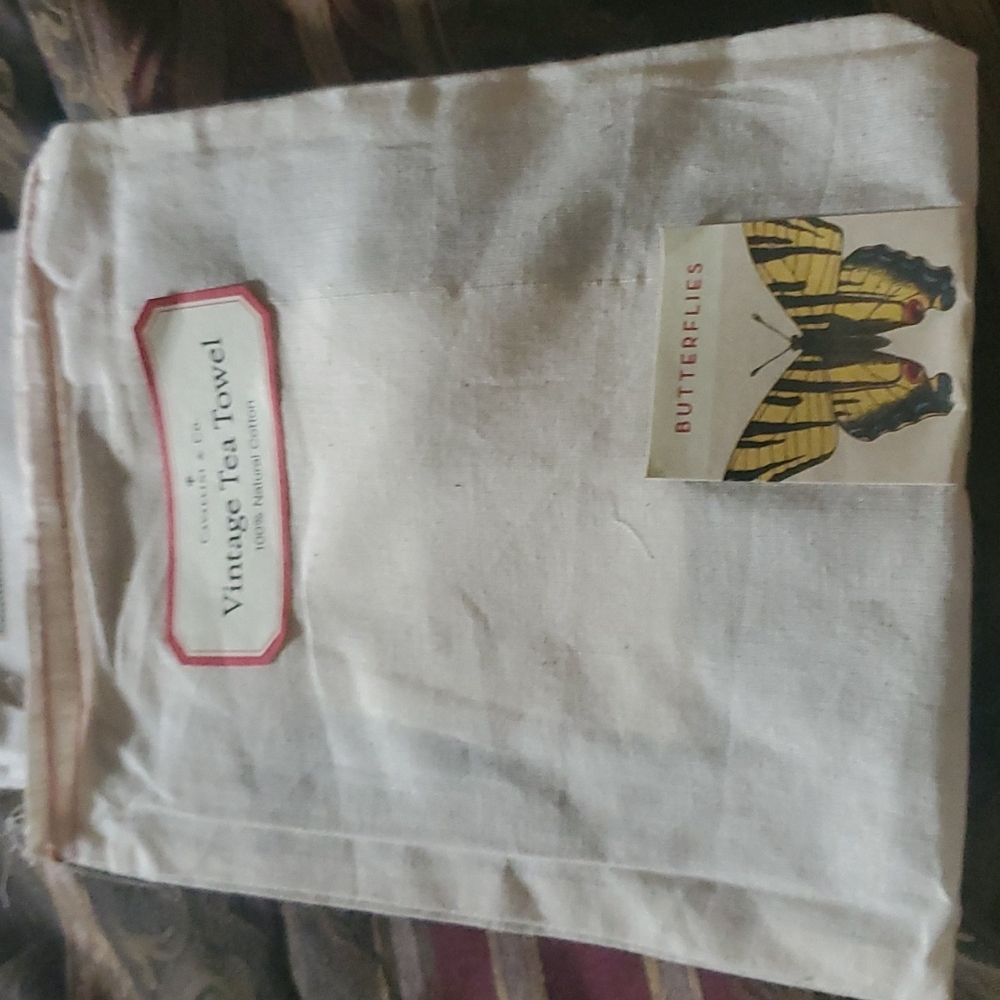 Cavellini vintage new gorgeous tea towel cotton muslin bag butterfly 🦋 💖from